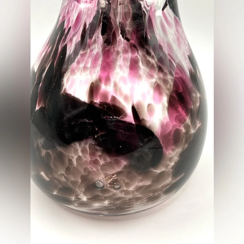 Handblown Art Glass Flowers Bud Vase Brown Pink Abstract Pattern 6 in